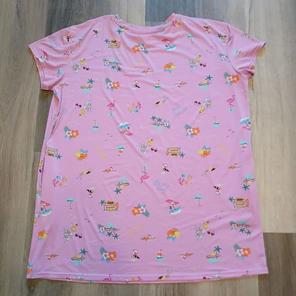 Joyspun Plus Size 2X-3X Pink Tropical Vacation Nightgown Sleep Dress - Picture 2 of 5